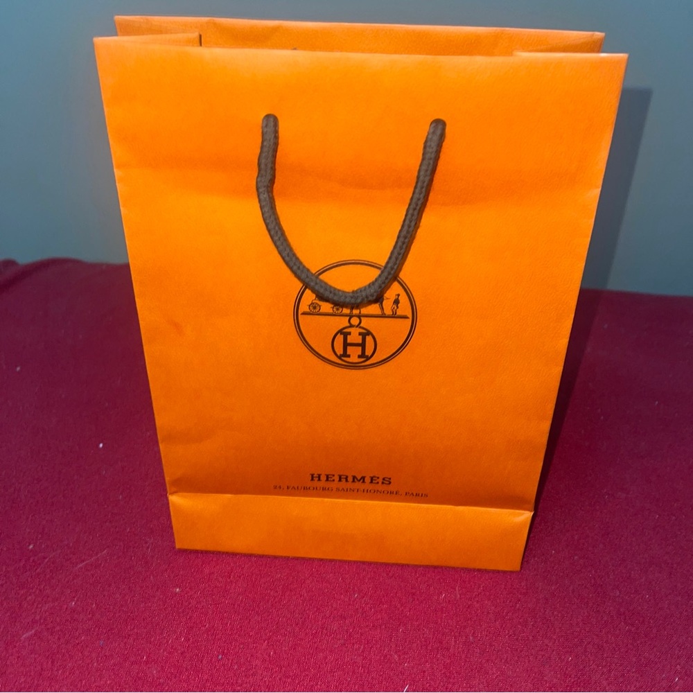 HERMES Empty Paper BAG 8.25W 11.5”H 3.5”Width Orange With Brown Rope Handles